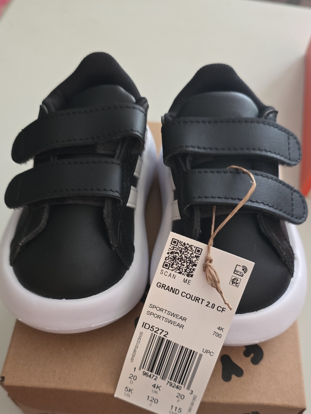 adidas Kids Black and White Velcro Sneakers